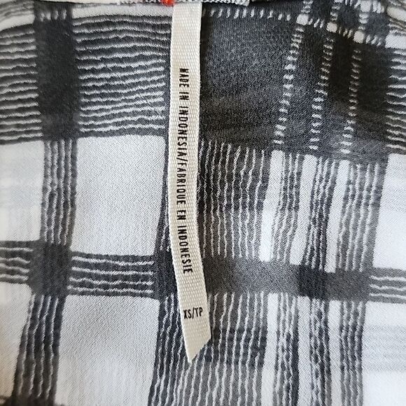 Free People Easy Rider Plaid Sheer Button Down Shirt, Gray and White - Picture 9 of 15